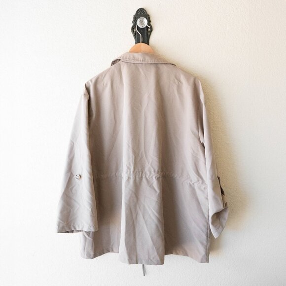 Bloomchic Lightweight Utility Jacket | Size 12 Taupe Button-Up Drawstring Coat - Picture 6 of 7